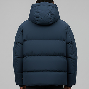 <b>Men's</b> Hooded Puffer <b>Jacket</b> Winter Thick Windproof Casual Loose Fit Solid Color Polyester Wadding Zipper Closure Front Logo - Product Image 2