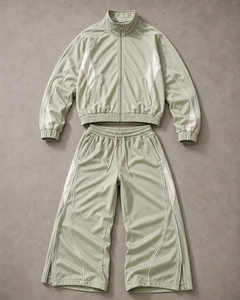 Ensemble de survêtement unisexe marron à manches longues, couleur unie, style sportif avec poches latérales et fermeture éclair, idéal pour l'automne - Product Image 4
