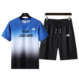 Vente en gros, survêtement décontracté de haute qualité, extensible, short de course, T-shirt coloré, contraste de couleur, ensembles de Shorts - Product Image 1