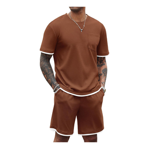 Conjunto de Camiseta y Pantalones Cortos para Hombre, Cuello Redondo, Color Sólido, Tejido Transpirable, Ropa Casual de Verano 2026, Venta al Por Mayor - Product Image 5