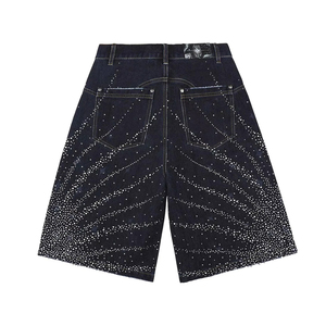 Short en jean décontracté coupe droite personnalisé pour hommes, nouveau style, couleur unie, avec strass, en gros, à vendre - Product Image 5
