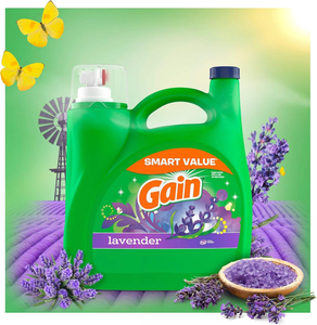 Détergent à lessive liquide Gain, parfum lavande, 154 fl oz, 107 lavages, compatible HE, savon liquide pour lessive - Product Image 1