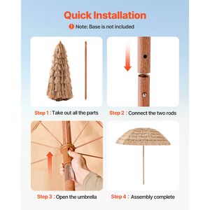 Ombrellone Tiki Hawaiano da 2,4 m con Inclinazione, Tetto in Paglia Sintetica PP Resistente e 8 Stecche Metalliche, Parasole da Patio e Spiaggia con Raggi di 2,7 m, 2 m, 3 m - Product Image 6