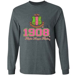 เสื้อยืดแขนยาวสีเทาเข้มสำหรับผู้หญิง พิมพ์ลายกราฟิก 1908 คอกลม เสื้อลำลองสำหรับใส่ทุกวัน เสื้อผ้าแฟชั่น - Product Image 1