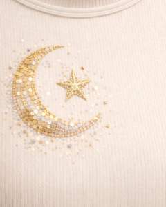 Débardeur côtelé à col montant pour femme, personnalisé par le fabricant, avec motif lune et étoile en strass, sans manches, été, sur mesure - Product Image 6