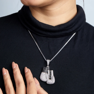 hip hop moissanite <b>boxing</b> gloves pendant iced out silver tone fighting sport jewellery for <b>men</b> street style <b>gift</b> - Product Image 1