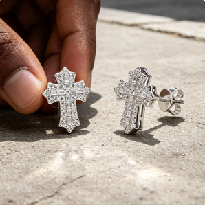 Moissanite Diamond Cross <b>Stud</b> Earrings 925 <b>Sterling</b> <b>Silver</b> Christian Religious Jewelry - Product Image 6