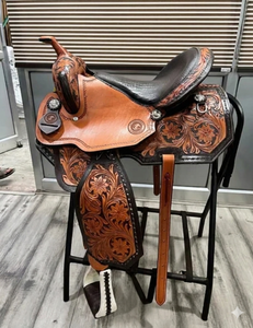 Selle de barrel racing western haut de gamme, faite à la main et de qualité supérieure : équipement équestre très demandé pour le plaisir du trail et l'équitation personnalisée - Product Image 3