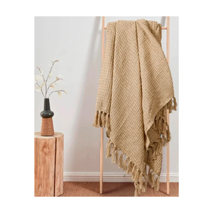 Bohemian Striped Linen Cotton <b>Throw</b> Blanket With Tassels Rectangular Folded Woven Premium Choice For Eco Conscious Buyers - Product Image 5