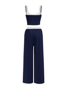 ชุดเสื้อกล้ามและกางเกงขายาวเด็กผู้หญิง 2 ชิ้น สไตล์ยุโรป-อเมริกัน สีบล็อก  รับสั่งทำสีได้ ผ้าฝ้ายออร์แกนิคกันยับ ดีไซน์ 3 มิติ - Product Image 4