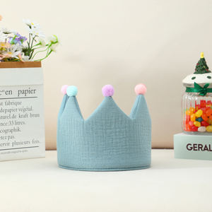 Gorro de bebé de algodón suave rosa personalizado con pompón, <span class=keywords><strong>coronas</strong></span> de bebé de muselina para <span class=keywords><strong>cumpleaños</strong></span> - Product Image 5