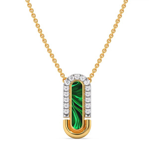 <b>Emerald</b> Wave Bar Diamond <b>Pendant</b> Necklace with Sleek U Shape Halo Design - Product Image 1