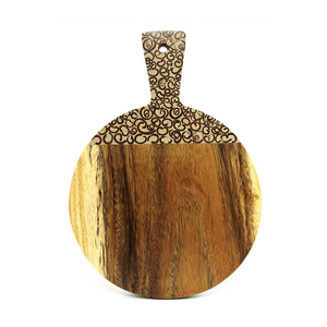 Tabla Redonda de Madera Suar de Grado Alimenticio con Incrustaciones de Cáscara de Coco, Bandeja Grande Natural sin Barnizar, Hecha a Mano en Bali, Regalo Artesanal de Madera - Product Image 1