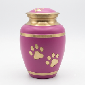 Pink Pet Cremation <b>Urn</b> for Dog <b>Cat</b> Ashes Handcrafted Aluminum Memorial Vase Engraved Gold Paw Prints Funeral <b>Urns</b> - Product Image 1