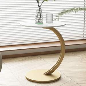 Table basse moderne pour salon avec plateau en marbre et base en fer plaqué or, meuble d'appoint de luxe pour la maison, l'hôtel, l'appartement - Product Image 4