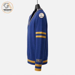 ซิกมาแกมมาโร |   เสื้อสเวตเตอร์ลำลองสำหรับผู้หญิง ลายปักกรีก สีน้ำเงิน แขนยาว คอวี ผ้าฝ้ายระบายอากาศได้ดี - Product Image 3