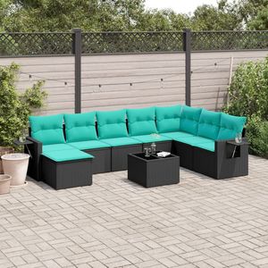 Set di divani da giardino in polyrattan nero da 9 pezzi con cuscini, eleganti mobili da esterno - Product Image 1
