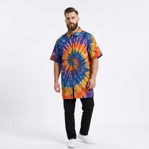Tie Dye Barber Grooming Smock <b>Apron</b> Men \ <b>Half</b> Sleeve Shirt Turn Down Neck Grooming Smock Cape \ Professional Barber Jacket - Product Image 1
