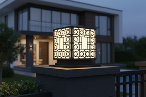 Lámpara de Poste LED Geométrica Moderna de 12 Pulgadas, Lámpara de Pilar de Acero Negro Impermeable para Villa, Iluminación Exterior Cálida de 220V - Product Image 3