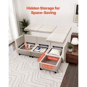 Canapé modulaire 3 places avec rangement caché, éponge à haute résilience, cadre en bois massif, revêtement beige, modèle pour salon et chambre à coucher - Product Image 3