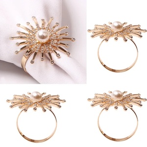 Pearl Flower Napkin <b>Ring</b> <b>Holder</b> Decorative Metal Napkin Buckle for Dining Table Wedding Hotel Banquet Bulk Supply - Product Image 2
