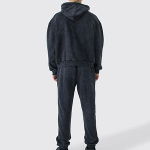 Oferta Especial: Conjunto Deportivo para Hombre 100% Algodón Ecológico, Estilo Oversize con Lavado Ácido y Efecto Desgastado, Sudadera con Capucha y Pantalones Deportivos de Cintura Media, Estilo Cuadrado - Product Image 2