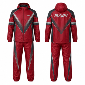MEGAMAPLE Men's <b>Waterproof</b> Breathable Winter Preppy Varsity <b>Jacket</b> <b>Red</b> Geometric Print PU Coated Zipper Closure - Product Image 1