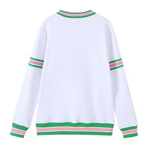 AKA White Stripe Chenille Crewneck Fraternity Nupe Pocket Premium Greek Apparel from Vendor alpha kapa alpha - Product Image 2