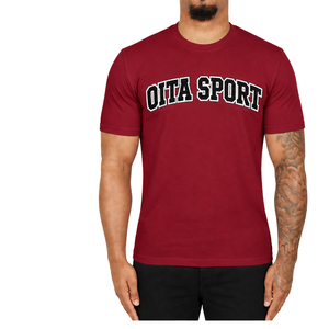 T-shirt ajusté rouge cramoisi pour homme, manches courtes, col rond, imprimé personnalisé, décontracté, en coton, coupe slim, streetwear, vente en gros, sport - Product Image 1