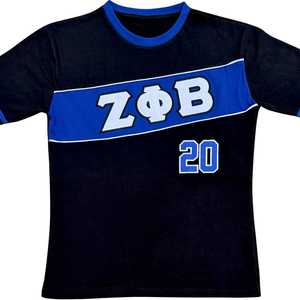 T-shirt Premium Zeta Phi Beta en Jersey Noir avec Broderie Bleue Lettres Grecques pour Femme Coupe Sportive Tenue Décontractée - Product Image 1