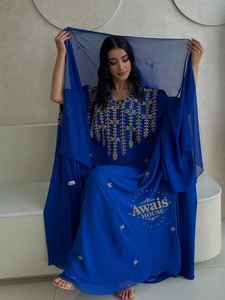 Robe Abaya Kaftan Empire A-Line de Soirée Musulmane de Dubaï, Broderie Florale, Longueur Ras du Sol, Hijab, Vêtement Islamique de Luxe 100% - Product Image 4