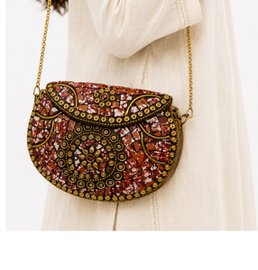 Luxury Handmade Clutch <b>Bag</b> with Crystal Bead Embroidery and Golden Chain Elegant Designer Evening Party Purse for Women - Product Image 3