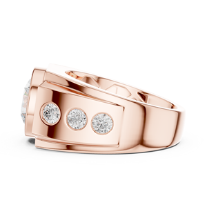 Anillo de declaración clásico para hombre de oro rosa de 14K con diamante cultivado en laboratorio, diseño de corona cuadrada con halo imperial. - Product Image 4