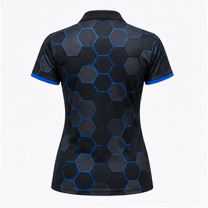 Polo Personalizado para Mujer, Diseño Hexagonal Negro y Azul, Secado Rápido, Transpirable, Manga Corta, Uniforme de Golf, WPS-0778 - Product Image 2
