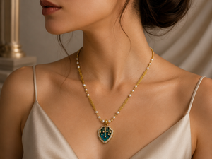 Custom Rodhium Plated <b>Necklace</b> Light <b>Blue</b> Enamel Shield Pendant CZ Starburst Celestial Charm Chain Jewelry Crest Women - Product Image 1