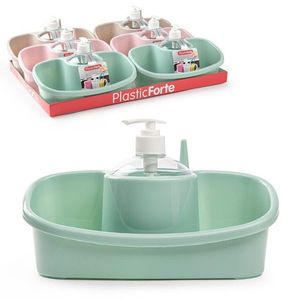 Scatola portaoggetti PlasticForte con dispenser per disinfettante mani, organizer da cucina, design minimalista, multifunzione, autoportante - Product Image 1