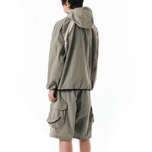 Wholesale Men's Lightweight Hooded Tracksuit Set Full Sleeve Zipper Solid Color Streetwear Quick Dry Polyester Shorts Set - Product Image 2