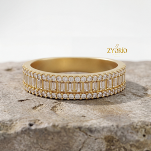 Anillo de compromiso y eternidad con diamantes cultivados en laboratorio, corte baguette y redondo, chapado en plata, regalo de lujo para aniversario de bodas para mujer - Product Image 2