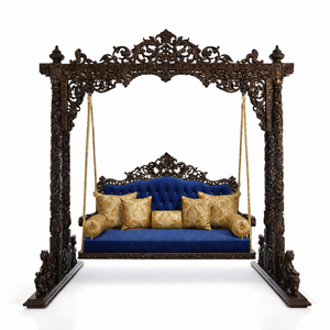 Columpio tradicional de madera de teca de 3 plazas para área de vestíbulo, columpio de madera tallada clásico, hecho a mano, estilo antiguo, Jhula para el hogar, Londres - Product Image 1