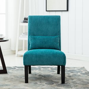 Poltrona Moderna Pisano in Tessuto Chenille Blu Teal Senza Braccioli con Cuscino per Soggiorno - Product Image 2