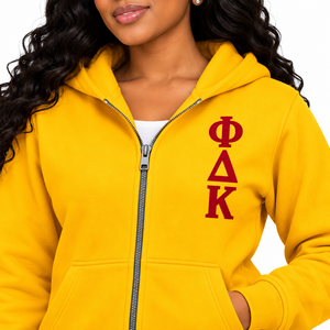 Sudadera con capucha y cremallera para mujer PDK, diseño de letras griegas en el pecho, manga larga, cómoda, informal, para llevar en capas, elegante, para el día a día - Product Image 5