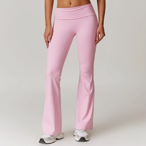 Pantalon long évasé taille haute pour femme, extensible, à effet froncé, couleur unie, pour le fitness, vente en gros - Product Image 2