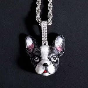 Pendentif Breloque Bouledogue Français Iced Out pour Hommes, en Argent, avec Moissanite, Bijou Hip Hop Visage de Chien - Product Image 4