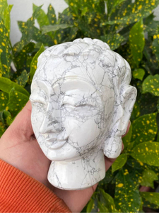 Cabeza de Buda Tallada a Mano en Howlite Natural, Escultura de Cristal para Decoración del Hogar, Estatua de Meditación, Proveedor Mayorista OEM ODM - Product Image 3