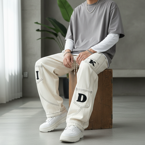 Jeans en denim pour hommes de qualité supérieure, coupe droite vintage, marque personnalisée, élégants, de haute qualité, décontractés, vente en gros - Product Image 5