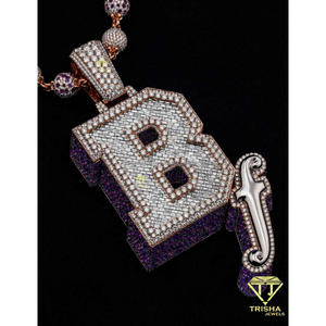 Luxury " B " Lab grown Diamond Pendant 925 Sterling <b>Silver</b> Rose Gold Plated Custom <b>Initial</b> Hip Hop Bling Statement <b>Necklace</b> - Product Image 3