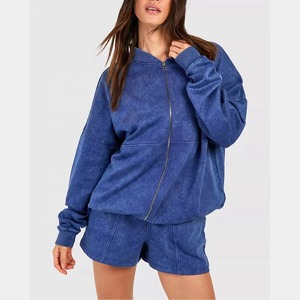 High Quality Women Acid washed Sweatpants and <b>Crop</b> <b>Top</b> Hoodie <b>Set</b> 2 Piece Short <b>Set</b> Streetwear for Winter 2 piece <b>set</b> Women - Product Image 1