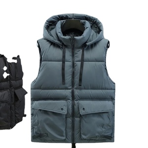2025 nouveau dans hommes rembourré gilet à capuche fermeture éclair sans manches veste mâle automne Cargo coton vers le bas chaud amovible capuche gilet hiver - Product Image 3