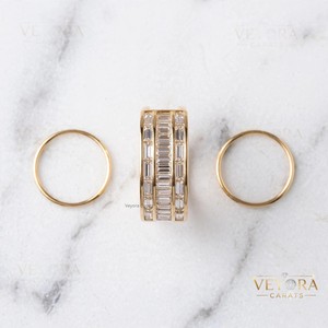 Anillo Baguette de Triple Hilera Atemporal, Diseño Artesanal en Plata Sólida 925 con Banda Dividida y Protección para Anillo Oura - Product Image 5