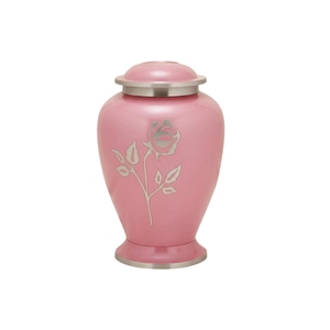 Elegante Urna Funeraria Rosa Claro con Rosa Grabada en Plata – Urna Funeraria de Latón Hecha a Mano para Cenizas Humanas de Adultos - Product Image 1